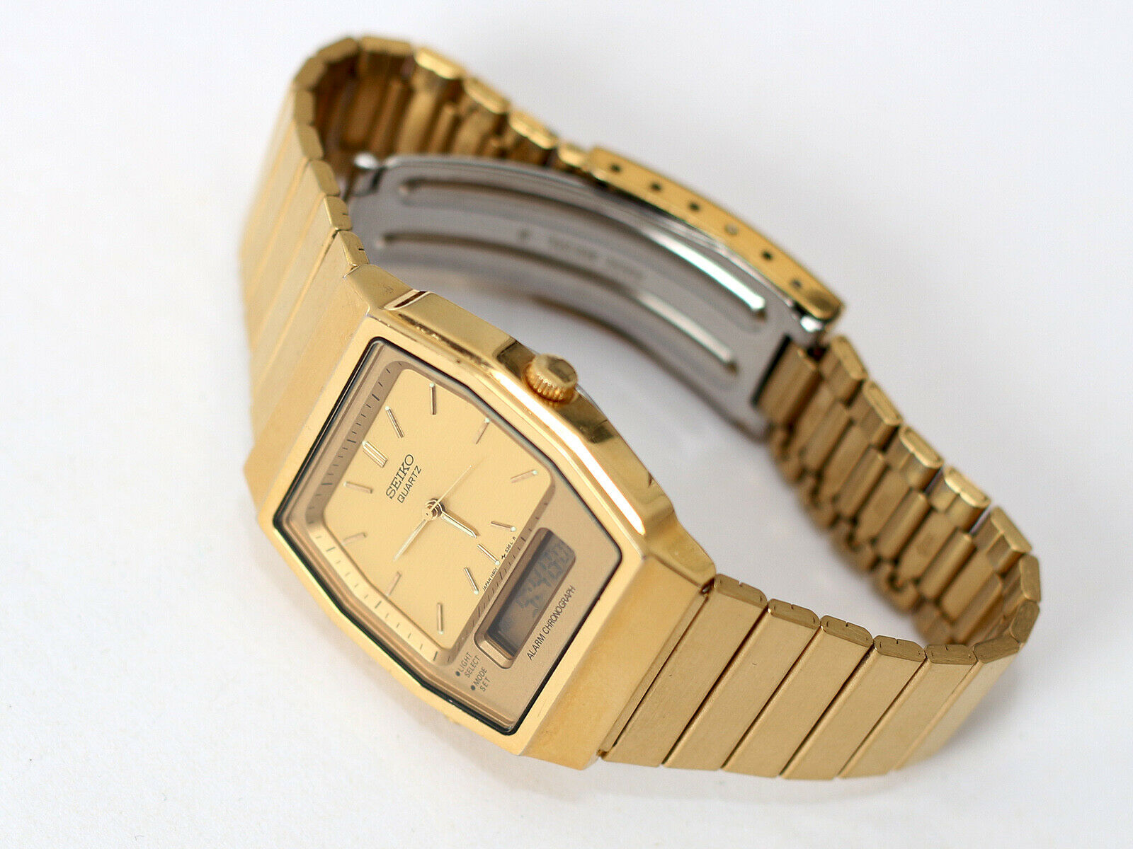 SEIKO 掛時計 大小セット ゴールド Vintage Seiko H601-5400 Analog Digital Men's Gold Tone Quartz