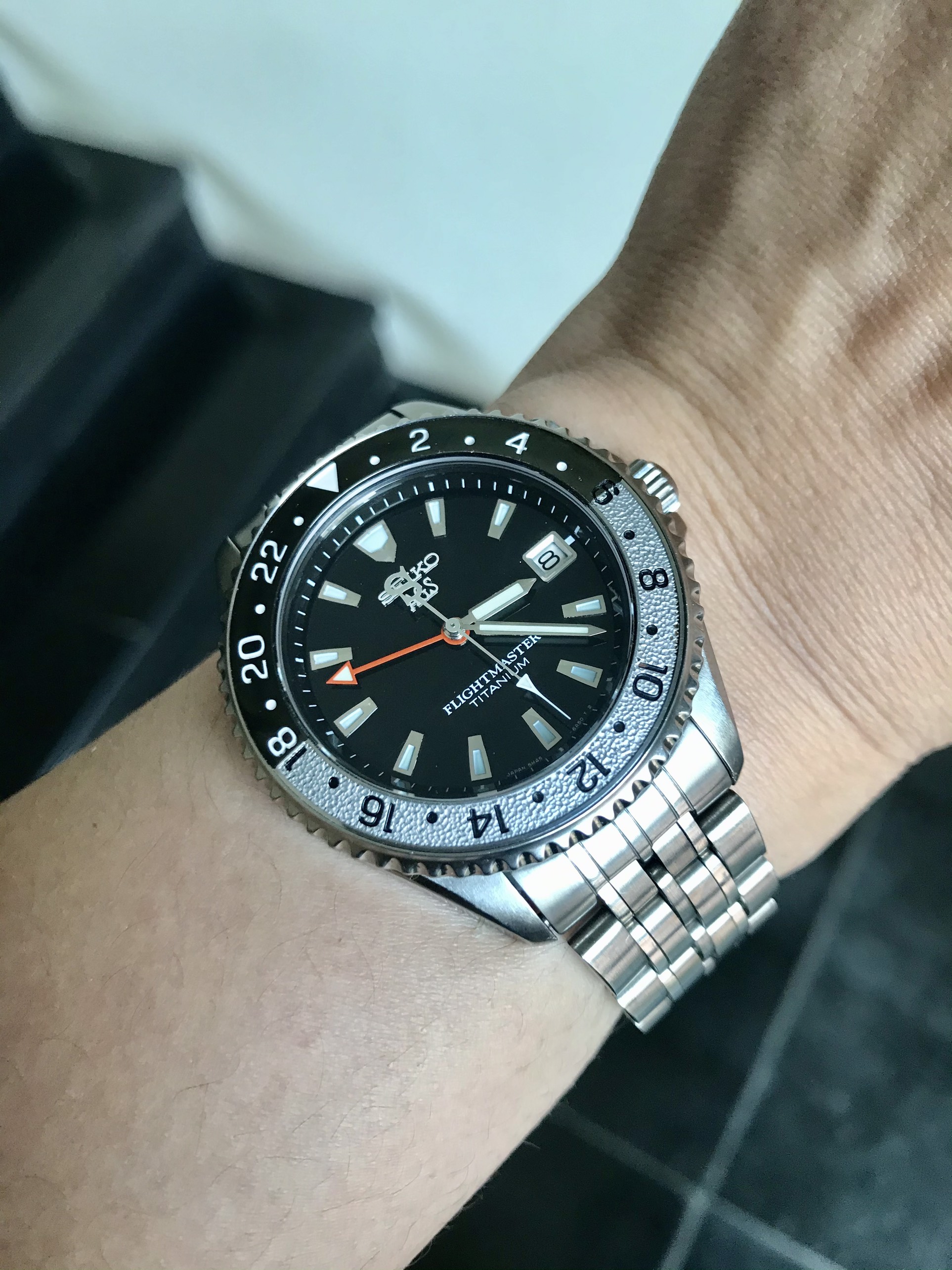 A very rare Seiko SBCW005 Titanium Kinetic GMT Flightmaster 