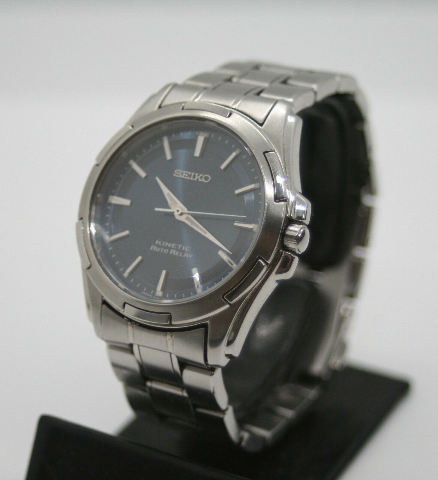 Vintage SEIKO Kinetic Auto Relay Blue Dial Mens Watch 5J21