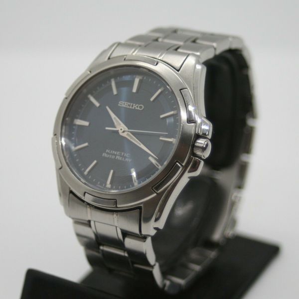 Vintage SEIKO Kinetic Auto Relay Blue Dial Mens Watch 5J21