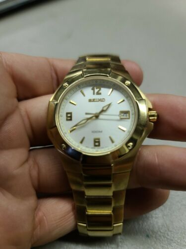 Seiko Gold Tone Stainless Steel Watch Sapphire Crystal 7N42 0BL0