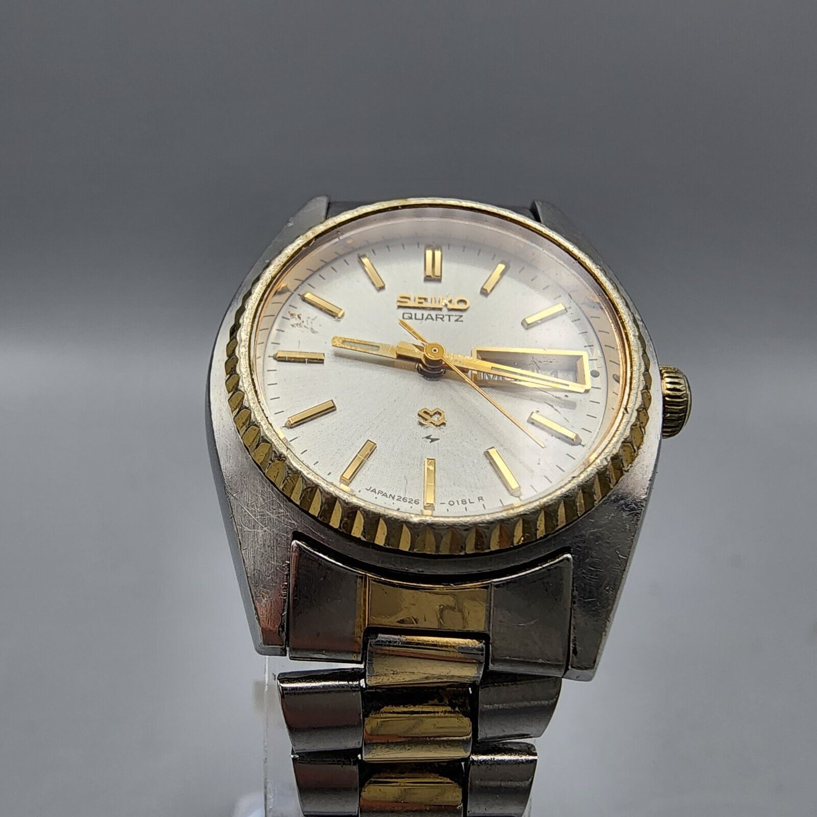Vintage Seiko SQ Watch Women Two Tone White Dial Daydate 