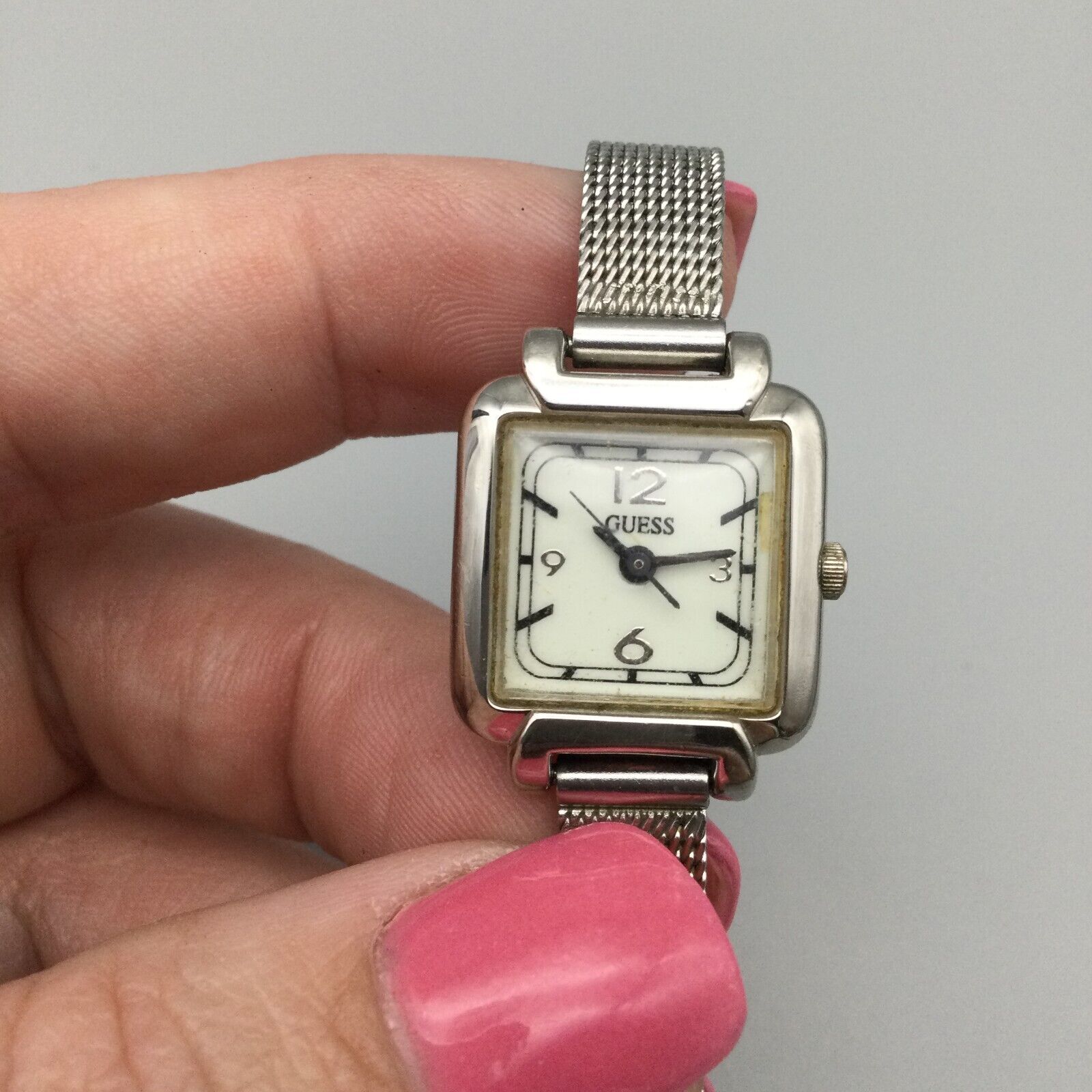 Vintage GUESS Watch Womens, Silver Mesh Bracelet, Square  Vintage Guess Rectangular Mesh Bracelet Watch – Y2K Silver Tone Women’s Watch main image 1