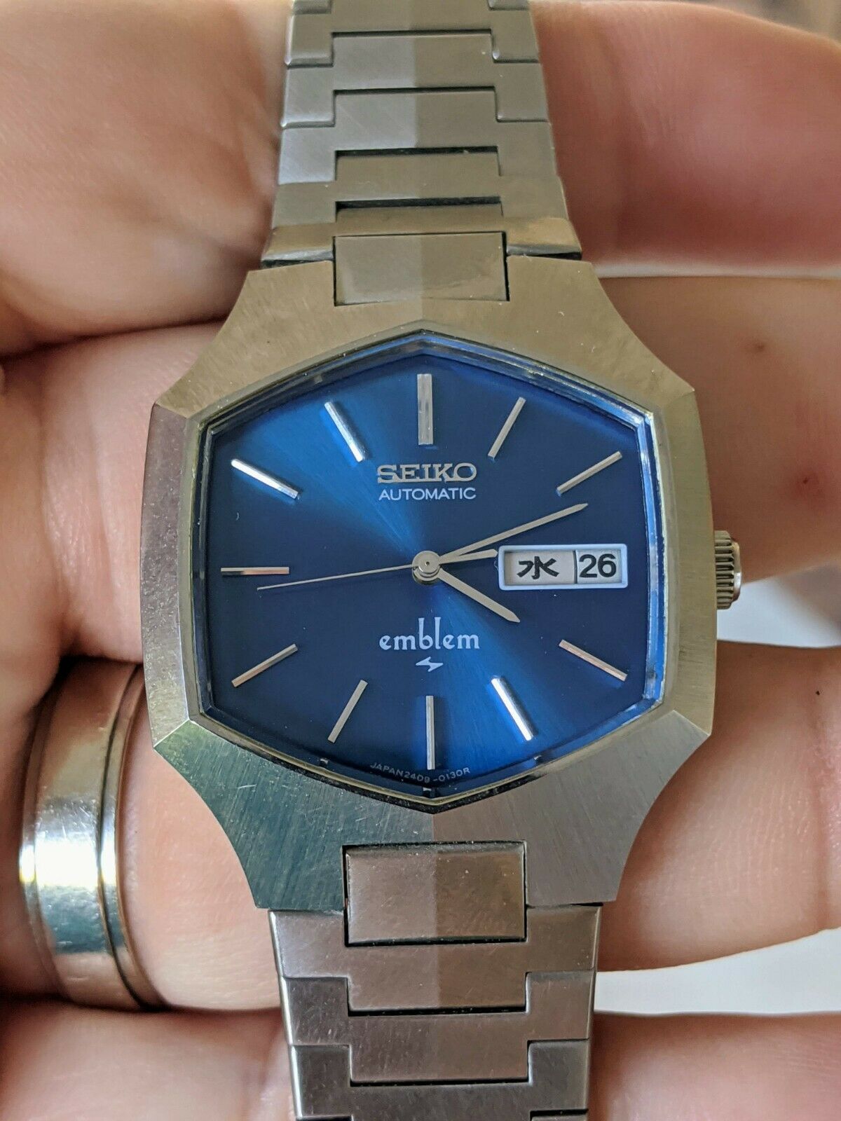 Vintage '74 Seiko Emblem 2409 Hi-Beat Watch, NOS, Orig. Band