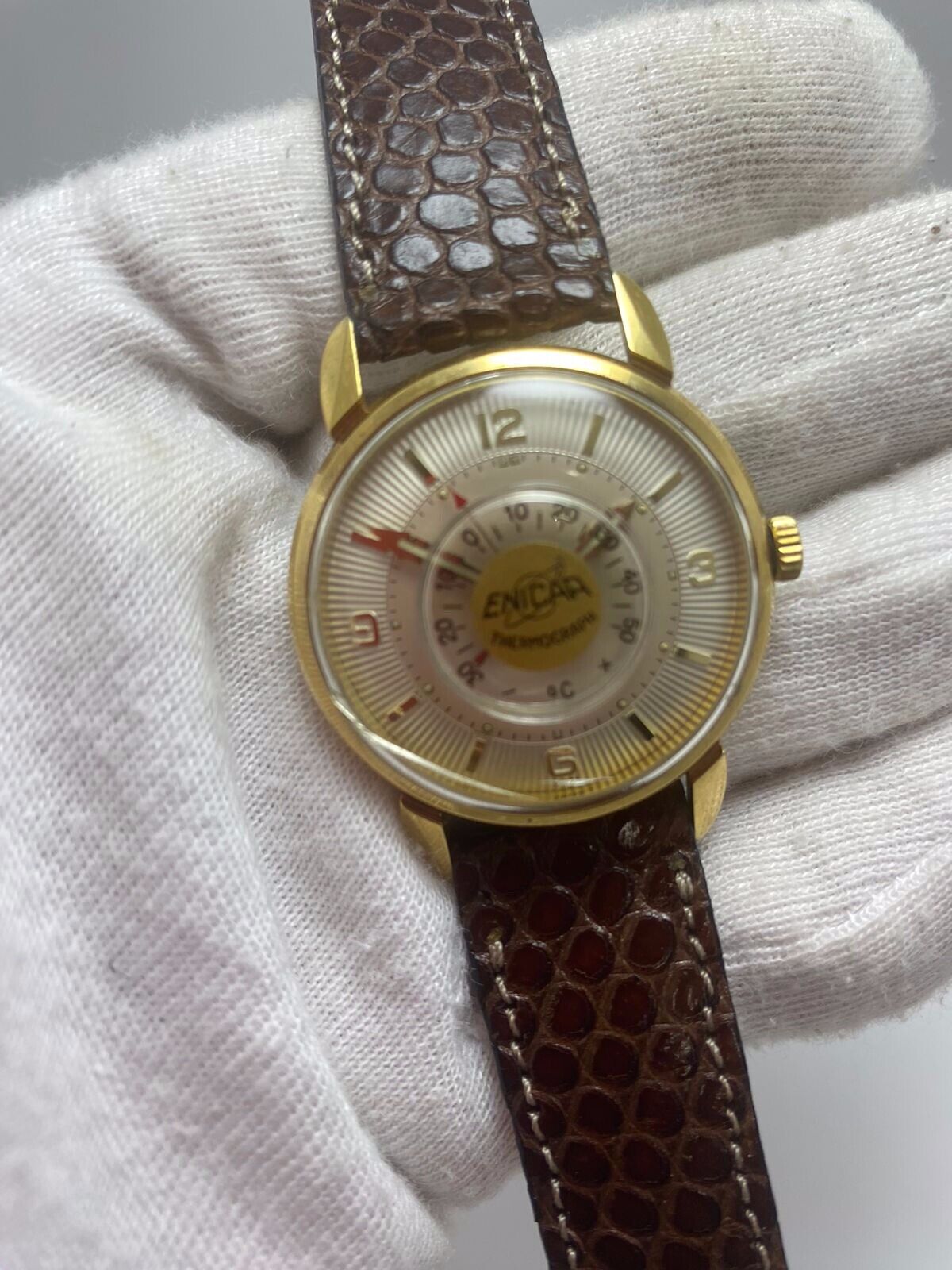 VINTAGE ENICAR THERMOGRAPH Ref. 100-61-10 HAND WINDING GOLD PLATED