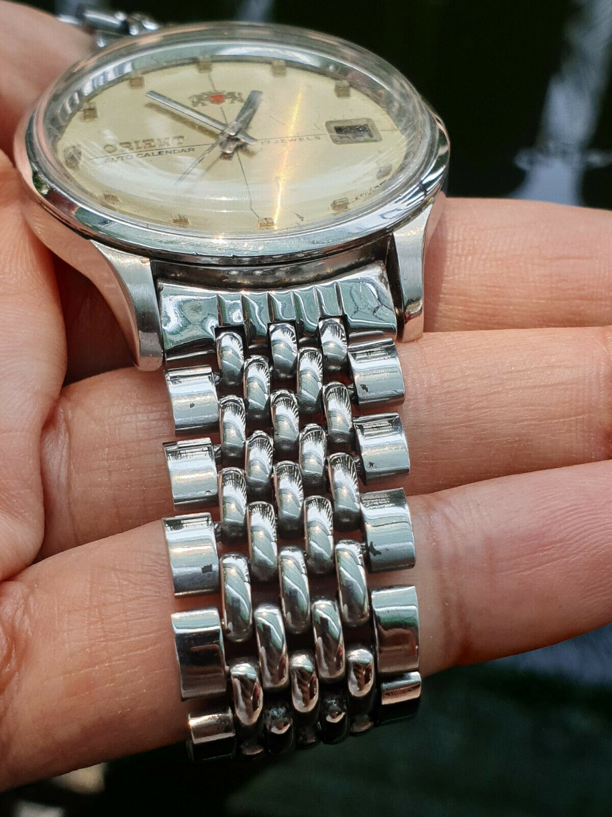 ORIENT AUTO CALENDAR 17 JEWELS GENTS AUTOMATIC RARE STAINLESS