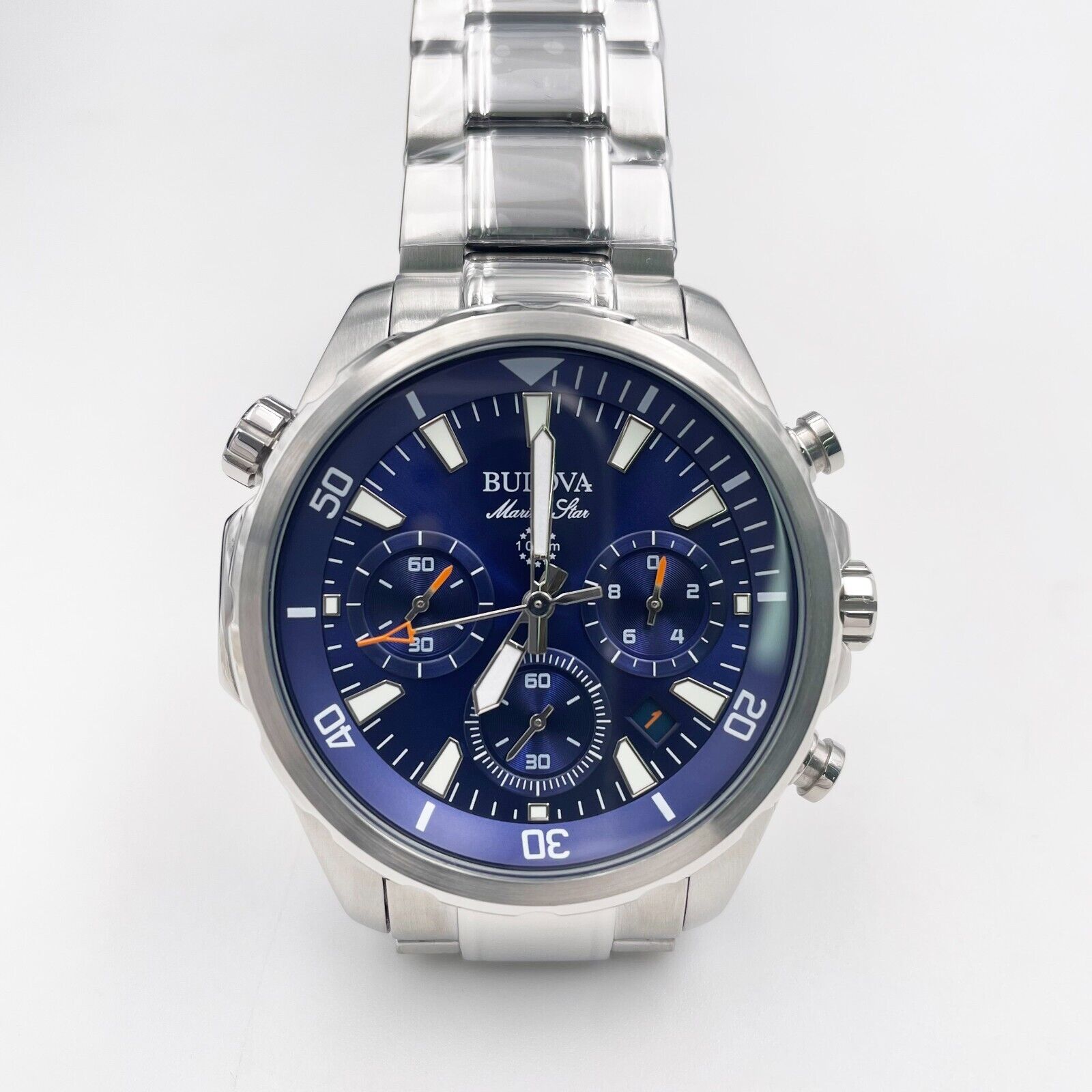 Men's chronograph marine star stainless steel bracelet watch 43mm on sale 96b256