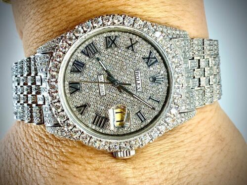 Mens Custom Diamond Rolex Datejust 36MM Watch Full Case Bust Down