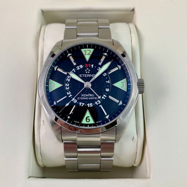 Eterna KonTiki Four-Hands Automatic Watch 42mm Black on Bracelet ...
