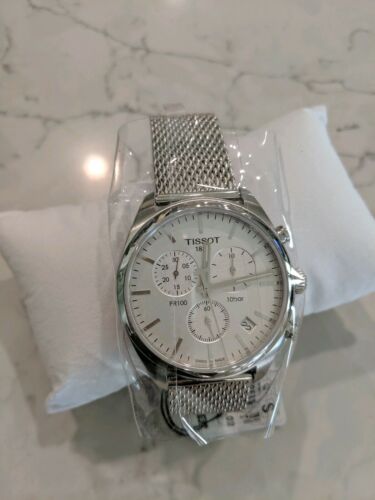 pr 100 chronograph silver dial mesh bracelet men's watch