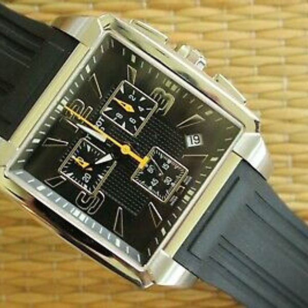 OLD STOCK TISSOT QUADRATO STAINLESS STEEL BLACK DIAL CHRONOGRAPH WATCH ...