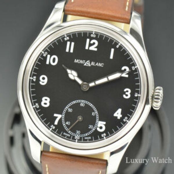 Mens Montblanc Stainless Steel Manual Wind Black Dial 47MM Watch 1858