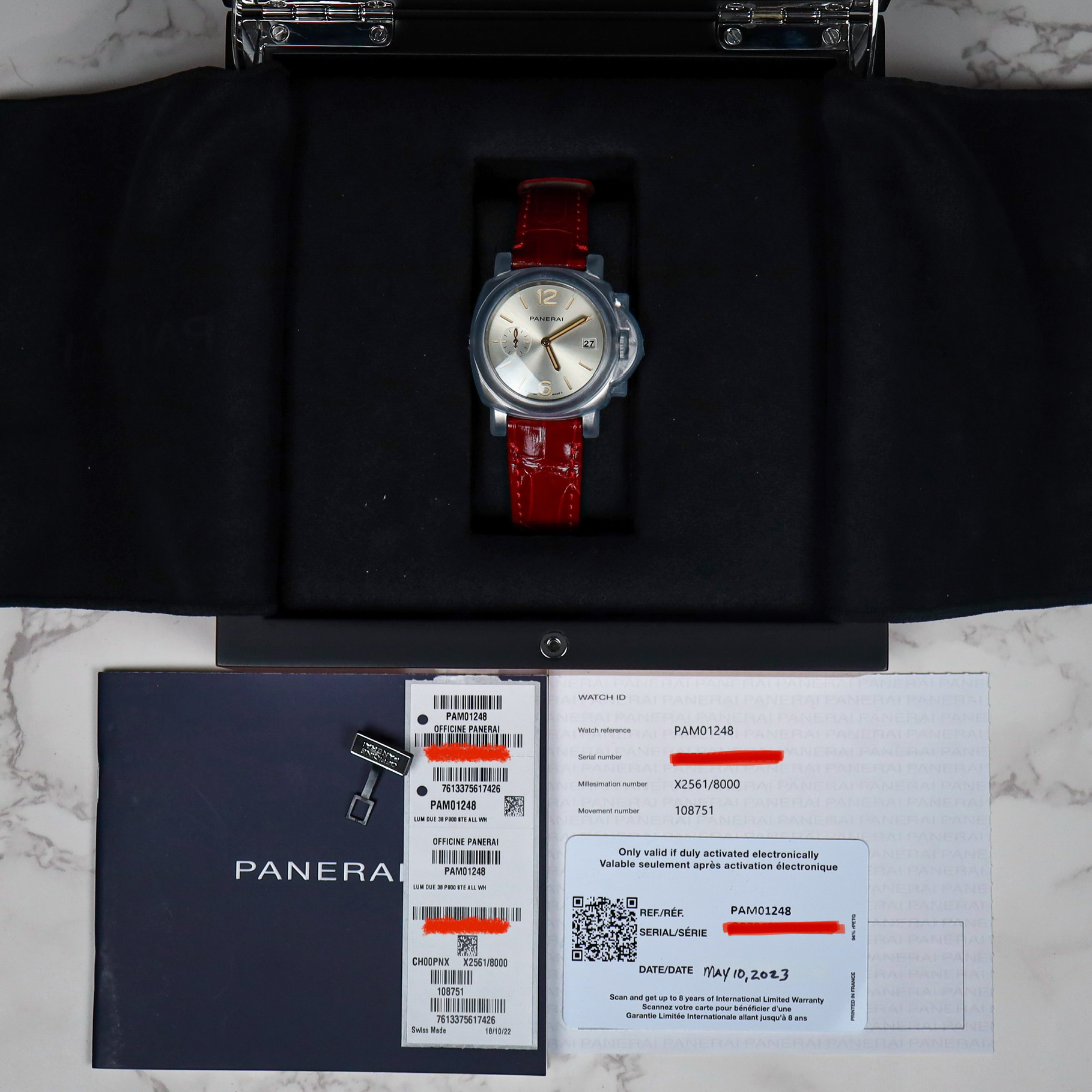 FSOT BNIB Panerai Luminor Due 38mm Red Alligator Strap PAM01248