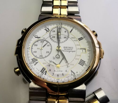 Seiko Quartz Chronograph 7T32 7A00 Armbanduhr Herren Stahl Gold