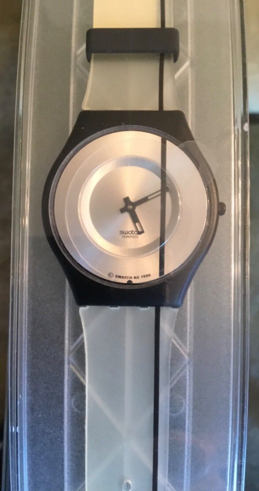 New Vintage 1996 Swatch Skin Watch In Clear Case Pure Line