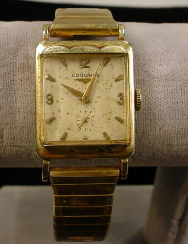 Vintage Longines 14 KT Gold Mens Square Watch With Speidel