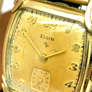 Elgin Mens Watch deals Vintage 26mm Hand Wind Gold Dial Stainless Steel Expansion Band