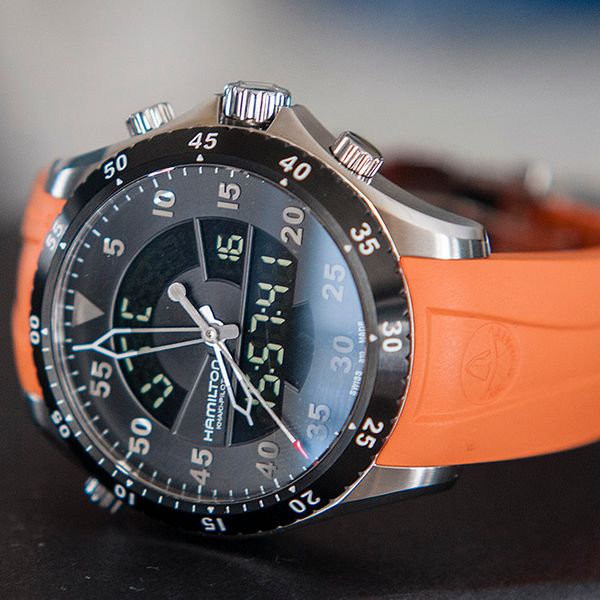 SOLD: Hamilton Khaki Pilot Flight Timer GMT with extra orange rubber