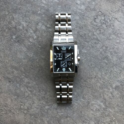Citizen Eco-Drive Chronograph Mens Watch 32mm Black Dial Titanium H501 8\