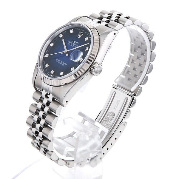 ROLEX Datejust 10P Diamond 16234G Blue Gradation E Number second hand ...