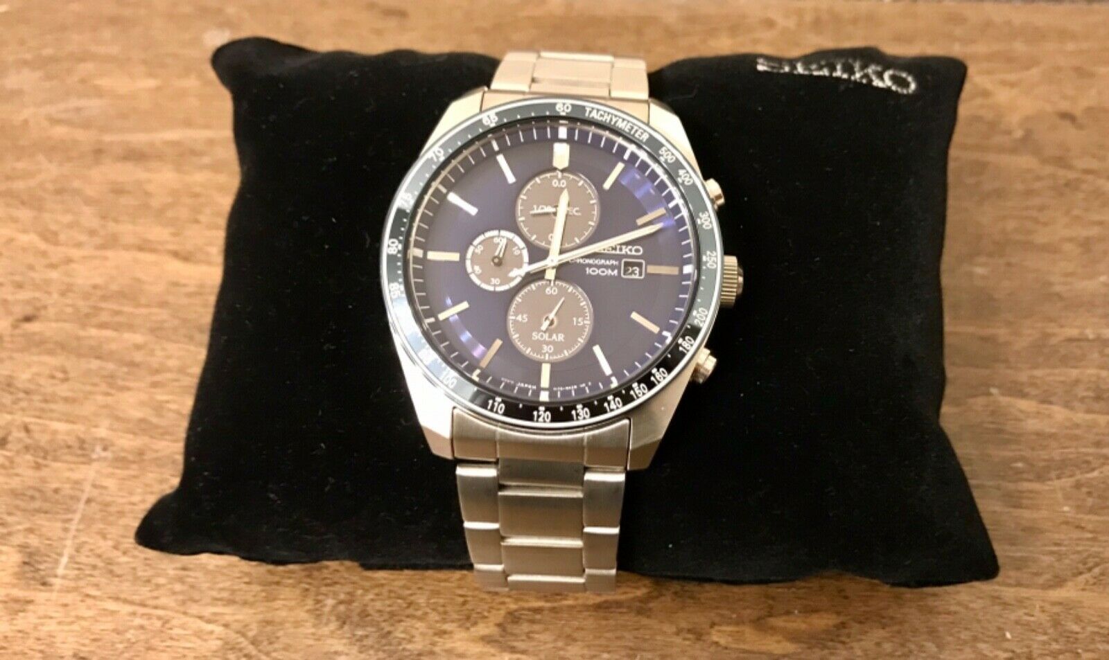 SEIKO Solar Chronograph Quartz Blue Dial 43mm Men's Watch
