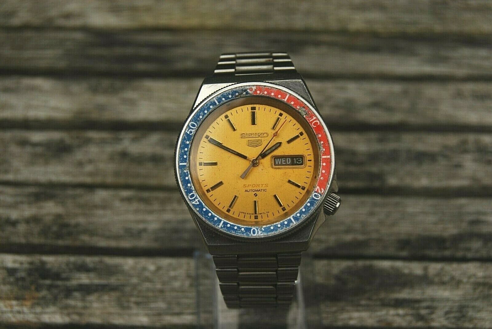 Seiko 6309 836B Sports Gold Dial Pepsi Patina Excellent