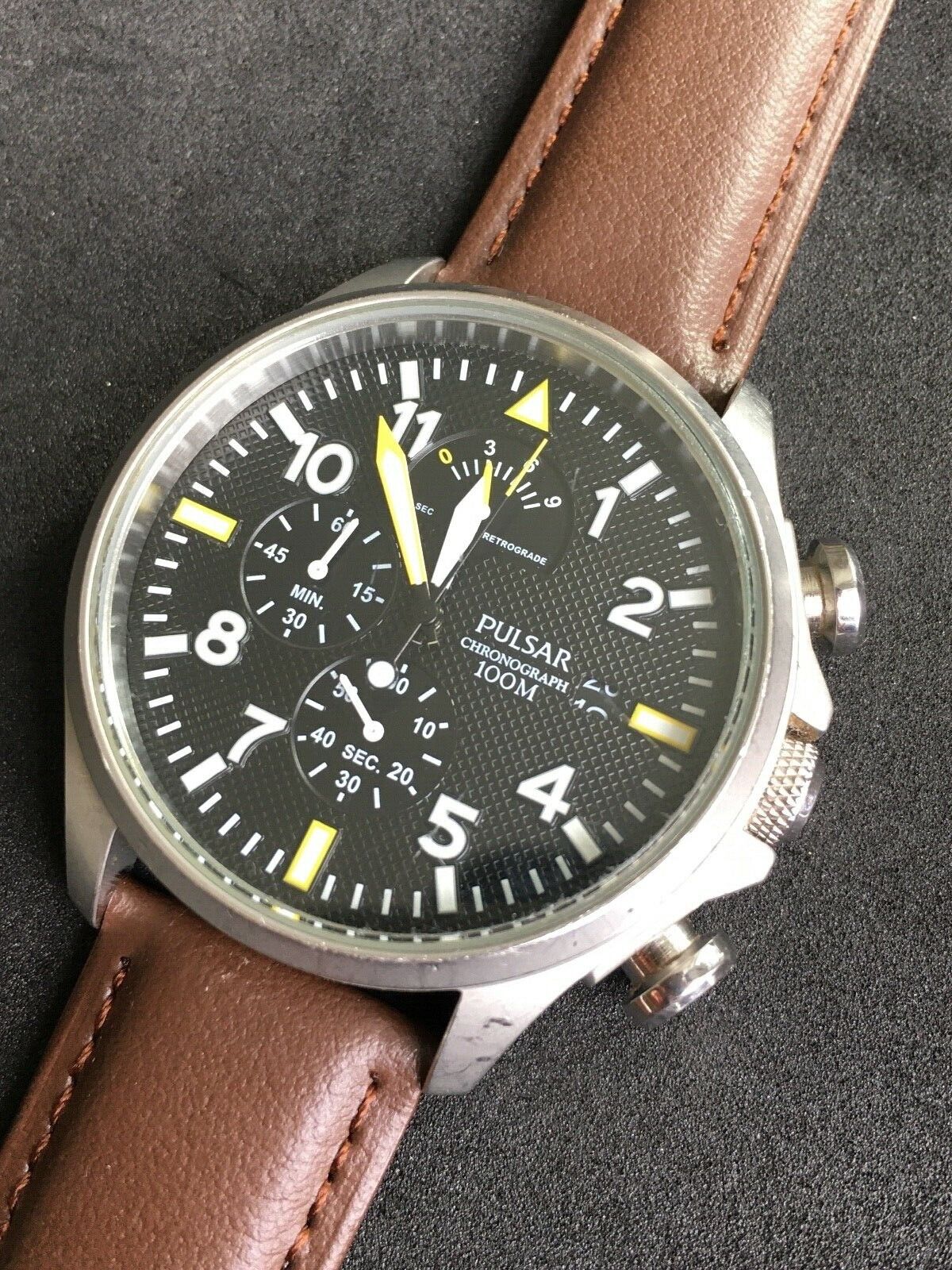 PULSAR BY SEIKO AVIATOR CHRONOGRAPH Watch VD50-X019 Brown Leather 