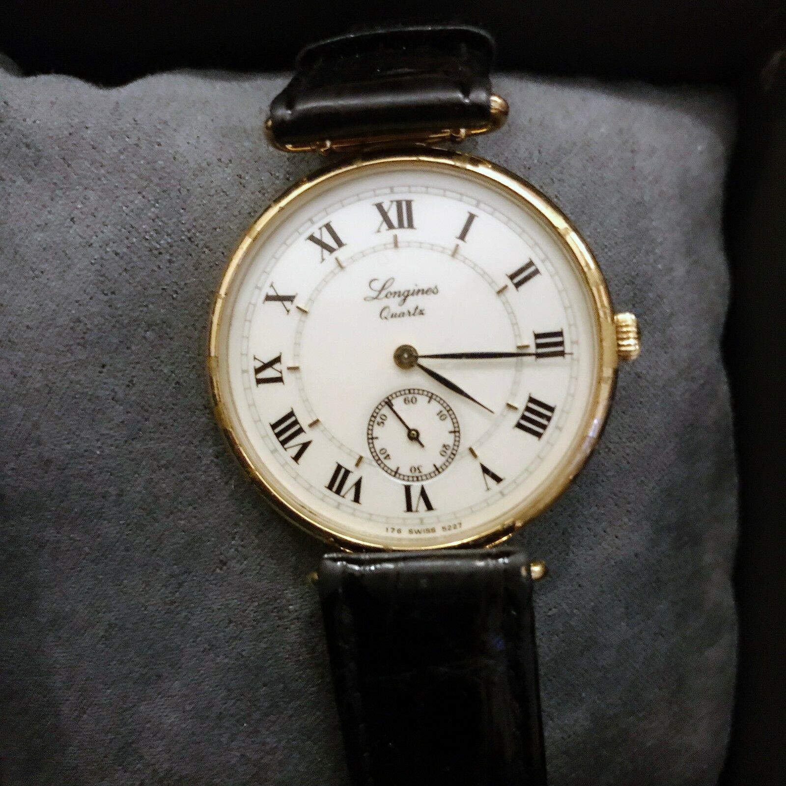 Rare Vintage Longines Charleston Swiss Watch Gold Plated w Black