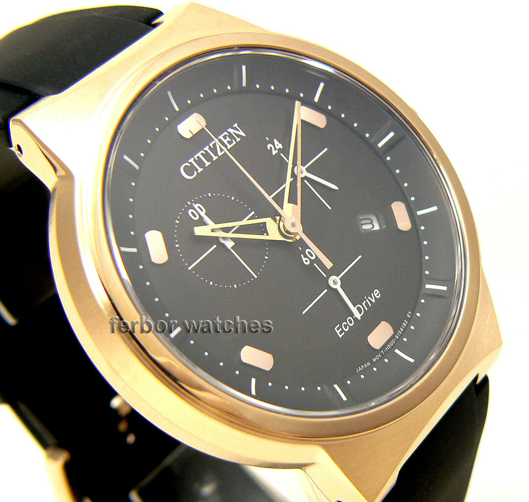 CITIZEN ECO DRIVE CHRONOGRAPH ROSE GOLD RUBBER BAND SAPPHIRE 100m