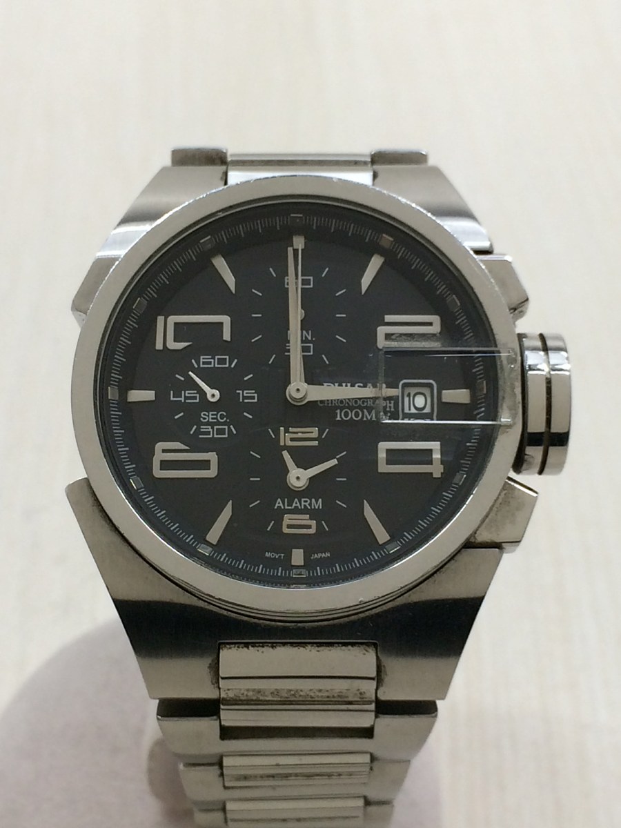 SEIKO PULSAR CHRONOGRAPH Quartz Analog SS BLK & SLV YM62-X179