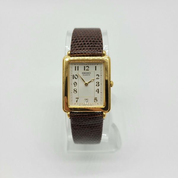 VTG Seiko Quartz Analog Men's Dress Watch Tank 7N29-5029 Gold Lizard ...