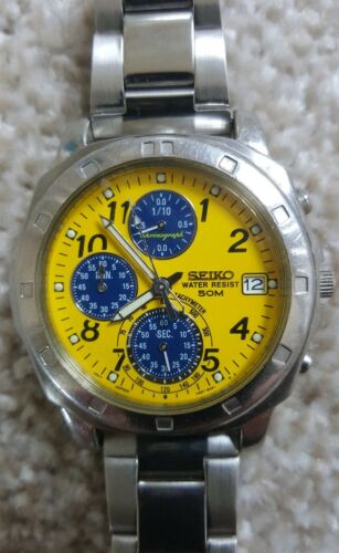 Vintage 1990s Seiko V657-9010 Yellow Dial Subdial Chronograph Quartz Watch | WatchCharts