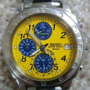 Vintage 1990s Seiko V657-9010 Yellow Dial Blue Subdial Chronograph Quartz  Watch | WatchCharts