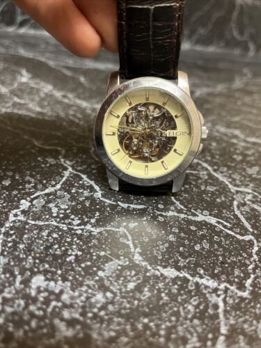 Mens Elgin Skeleton Watch fg7081 Great Running Condition W Leather Band WatchCharts Marketplace