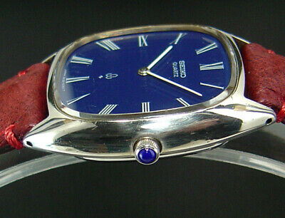 Working Seiko 885 Silver Case 1976 Vintage Quartz Mens Blue