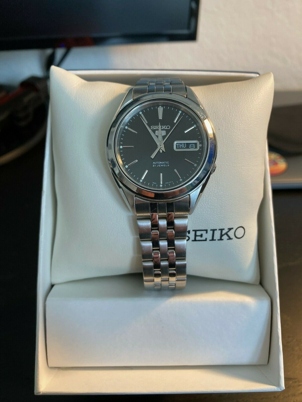 seiko 5 sports men's black watch snkl23