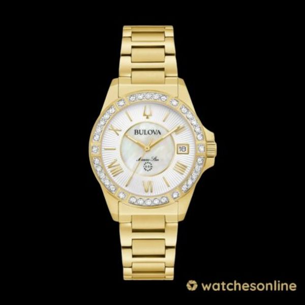 New Bulova Marine Star Women's Quartz Gold-tone Diamond Accent 32MM ...