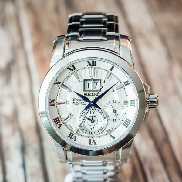 Seiko Premier Kinetic SNP091P1 (Perpetual,Sapphire,Silver Dial,Leap ...