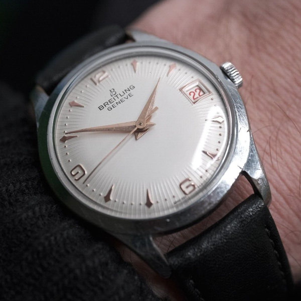 Montre Automatique Vintage Breitling Genève Unidate - Acier Argenté, Années 1950, Cadran Jaune - Occasion