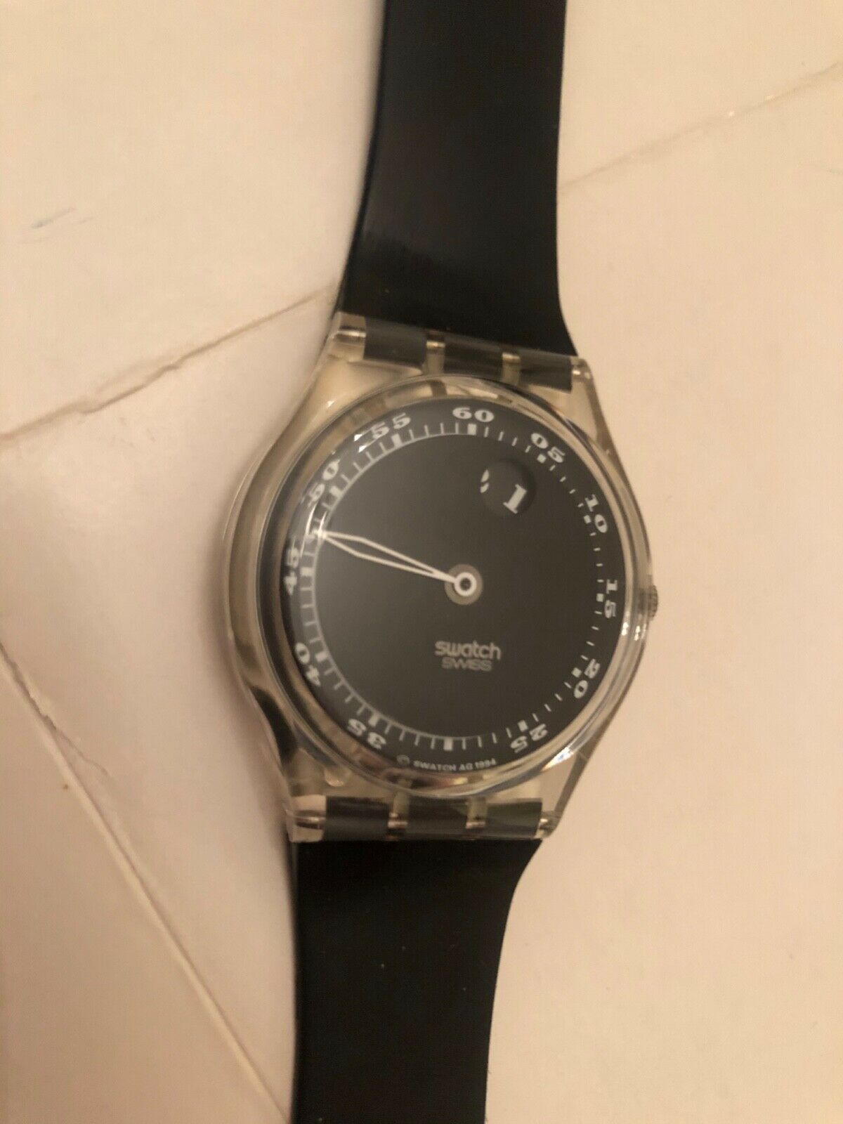 swatch watch gk182 upside down black on black vintage retro sweet