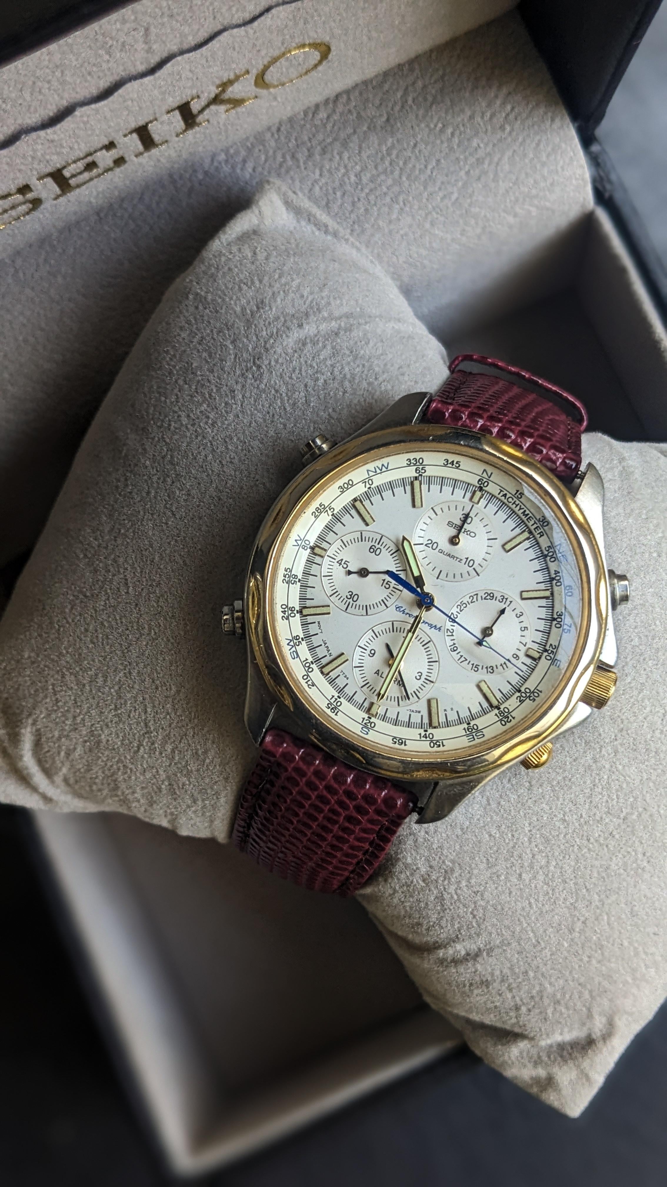wts] Vintage 1995's Seiko Chronograph Watch Men 40mm Rare Alarm