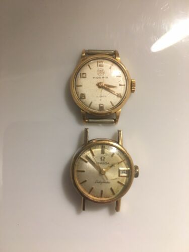 Vintage 18k & 9k Gold 1960s watch heads - Omega Ladymatic & Moeris