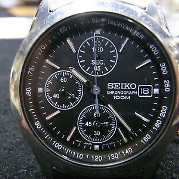 Vintage SEIKO 7T92 1/20 Second Pilot Chronograph MEN'S 100M Diver SS