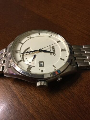 Seiko Kinetic 5M84-0AD0 Watch Silver Stainless Steel Band 