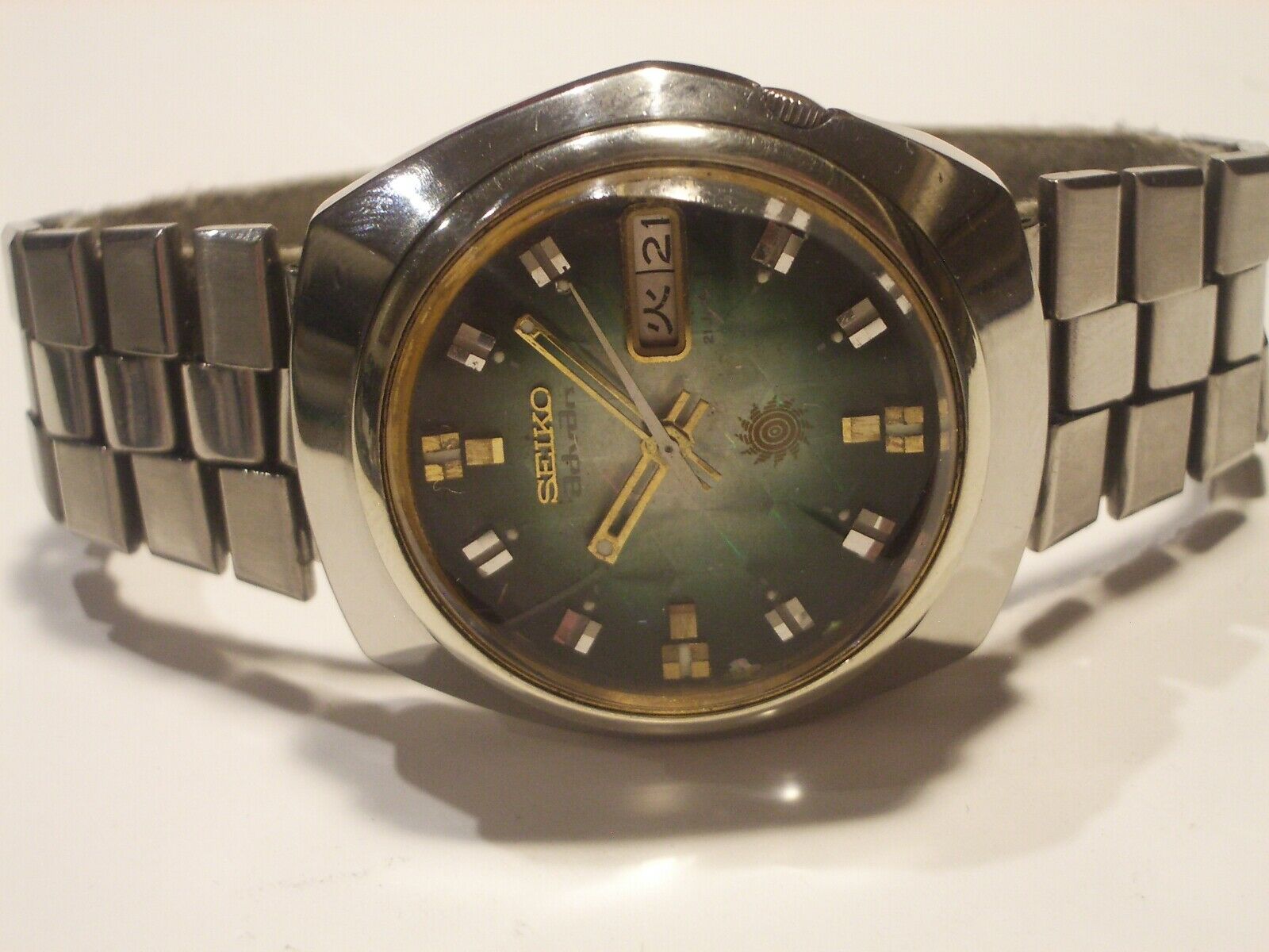 SEIKO RARE VINTAGE ADVAN , 7019-7230, GREEN DIAL, 21J, SS 