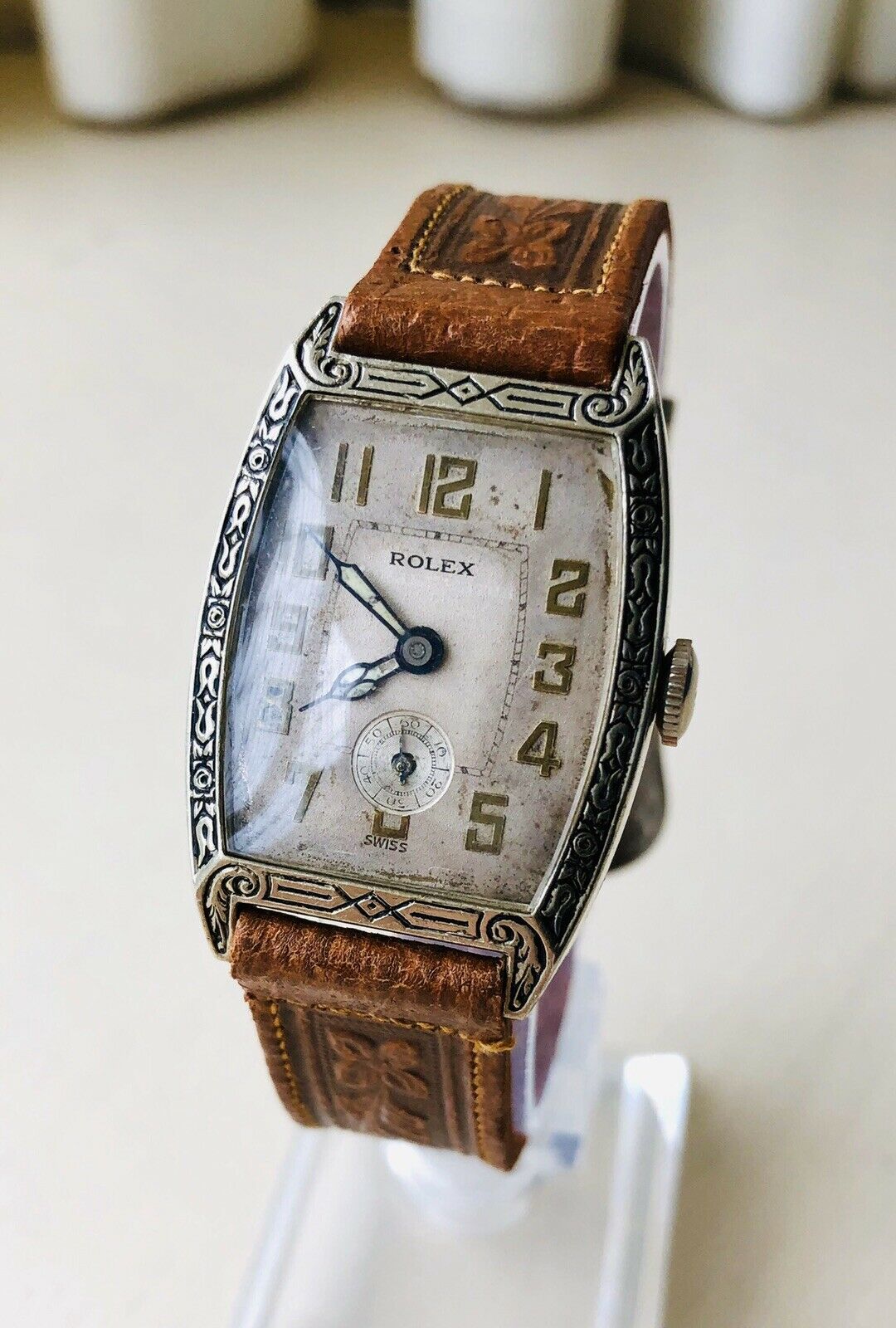 Vintage Rare OVERSIZED 1925 Rolex WW1 Art Deco Trench MEN S