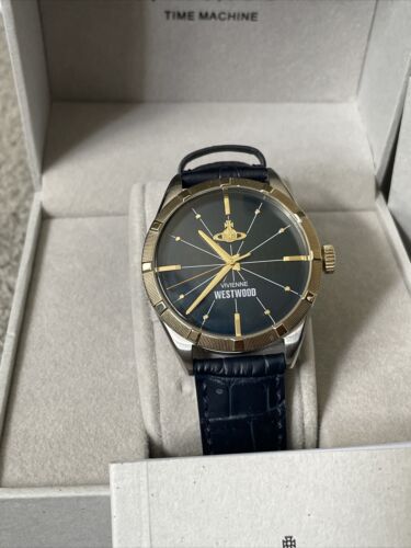 Vivienne westwood conduit gold dial black leather best sale strap watch