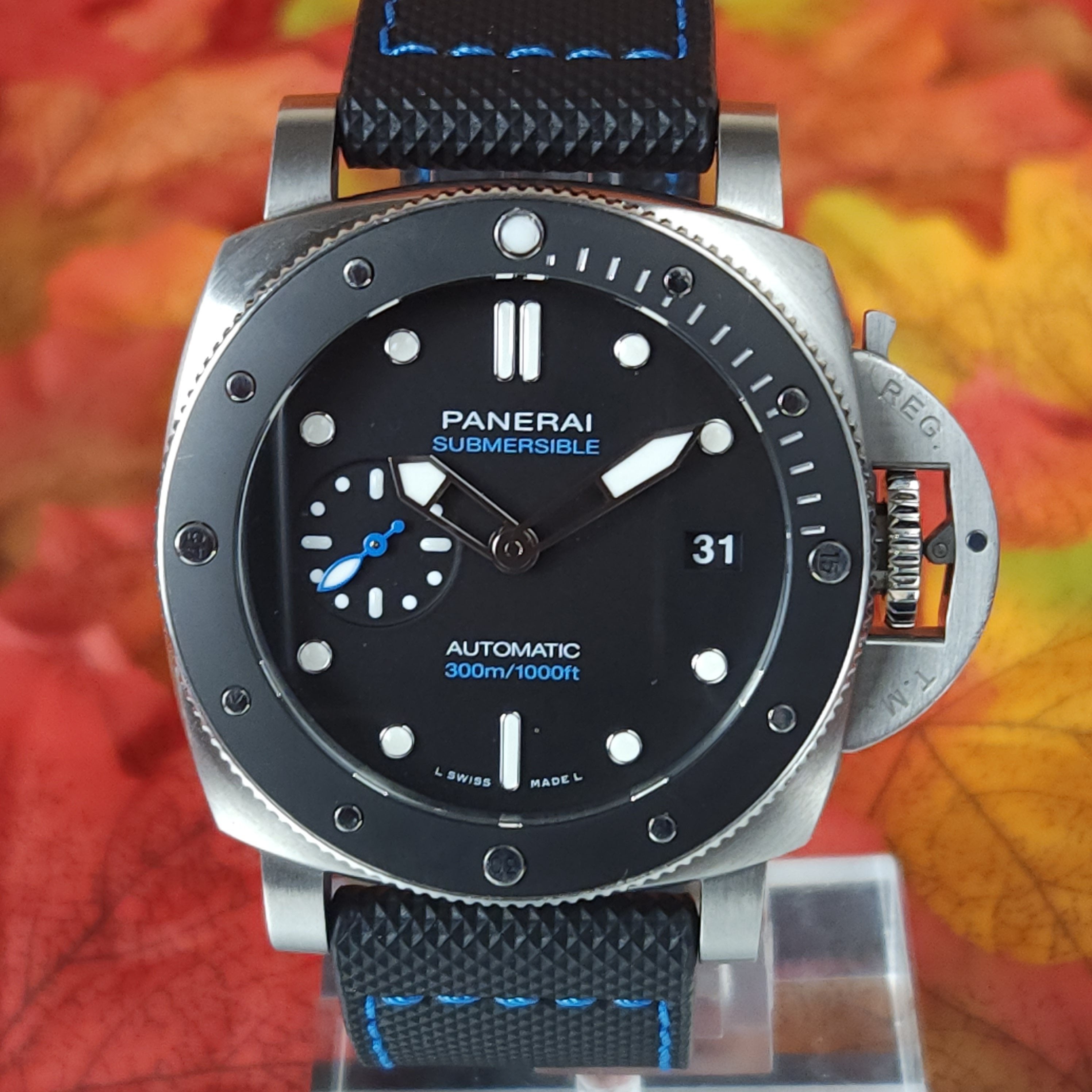 Panerai Submersible 42 Steel Ceramic Black Blue Dial Mens Watch