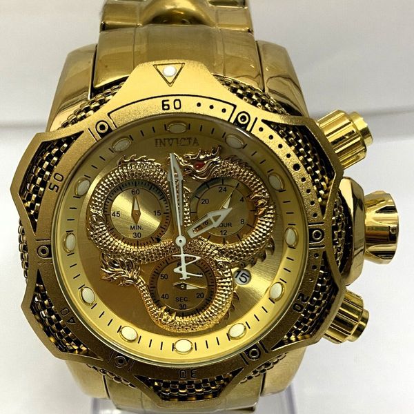 MASTOP Orologio da uomo alla moda con grande quadrante 3D a forma di drago, orologio al quarzo di lusso, squisito orologio creativo, Oro, Orologi al quarzo