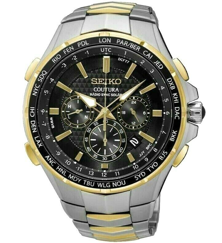 SEIKO SOLAR $650 MENS COUTURA RADIO SYNC CHRONO WORLD TIME TWO